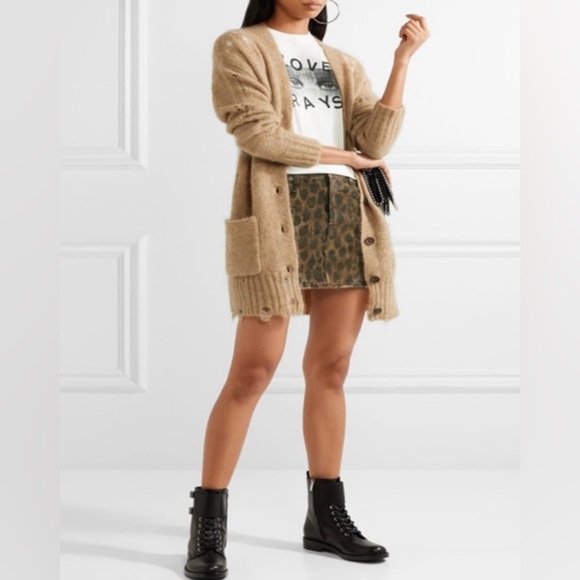 R13 Distressed Mohair Wool Blend Oversized Cardigan In Camel Tan Size XS - Picture 2 of 15